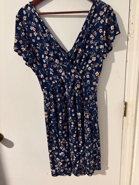 Kaileigh Navy Floral Wrap-Style Midi Dress